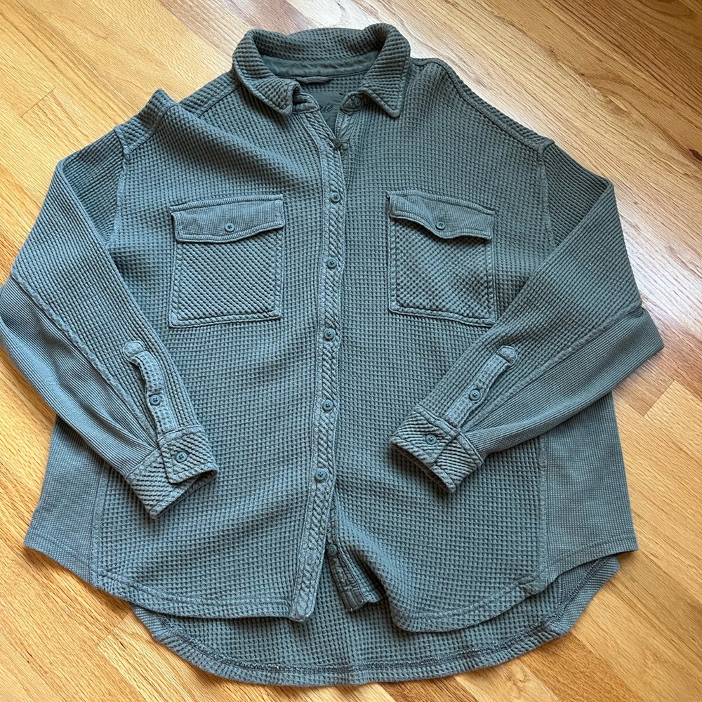 Aerie Thermal Button-Up Shirt in Olive, soft and comfy